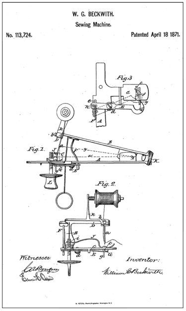Beckwith's 1871 Sewing Machine Patent