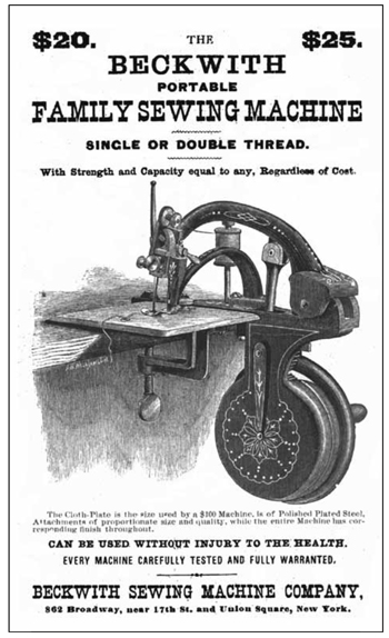 Beckwith single or double thread sewing machine advertisement.
