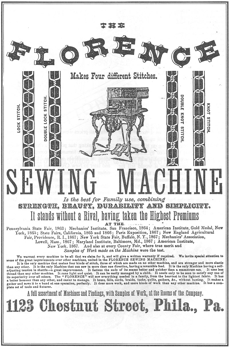 The Florence Sewing Machine makes four different stitches.