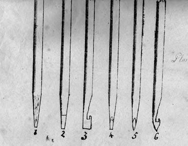 6 different hooks or needles for the Thimonnier Sewing Machine