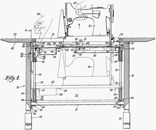 Daniel Chasen's patent application for the Singer Model 68 Featherweight Sewing Machine Cabinet