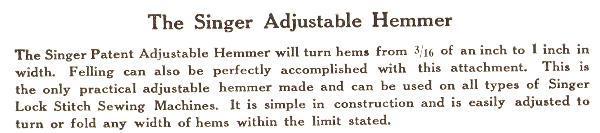 Singer Adjustable Hemmer Sewing Machine Attachment