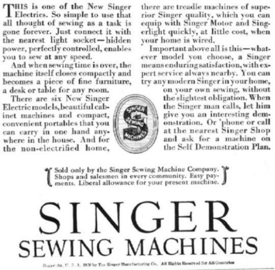 1928 Singer Sewing Machine Advertisement