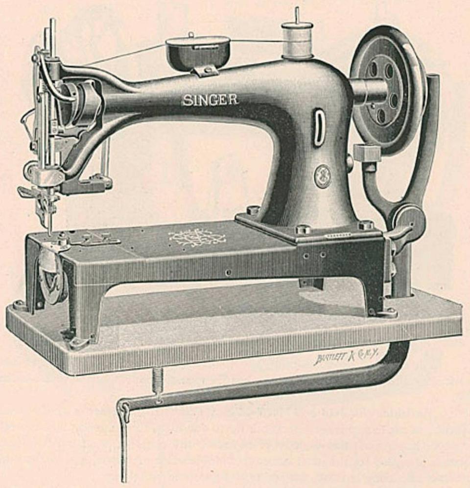 Singer Model 7-20 Sewing Machine for leather-back horse brushes.