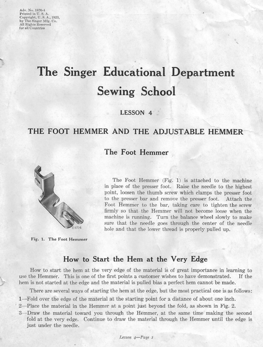 The lesson on the foot hemmer