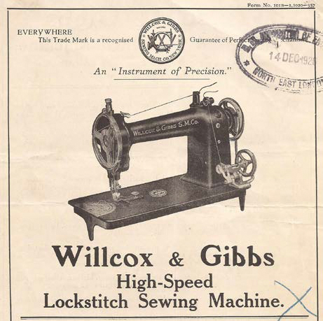 Advertisement for the Willcox and Gibbs Number 10 Highspeed Lockstitch Sewing Machine