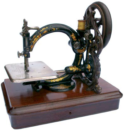 An early W&G hand machine with glass tension discs and an elaborate gantry to support the hand wheel.