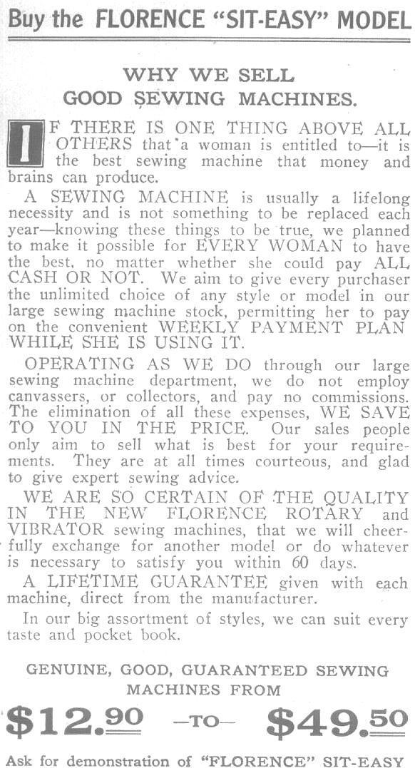 Florence Sewing Machine Advertisement