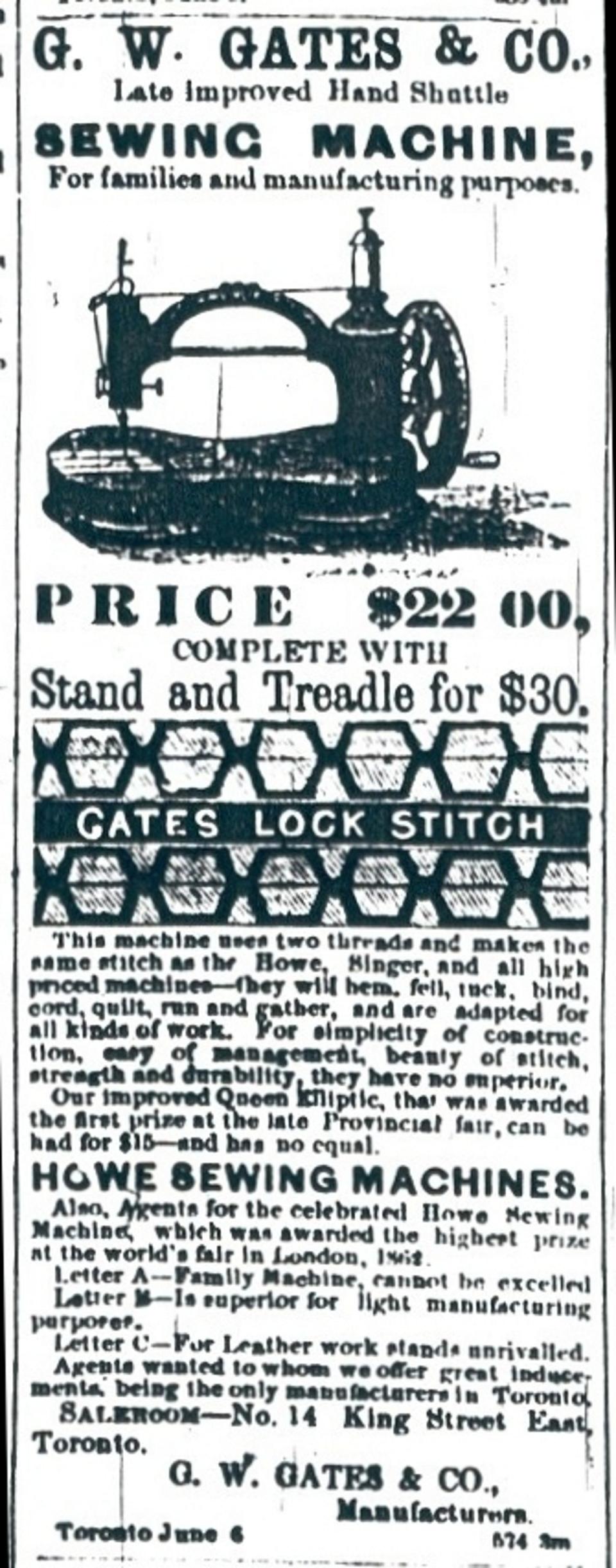 Advertisement for the ‘Family’, Daily Telegraph, Toronto, June 6th 1869