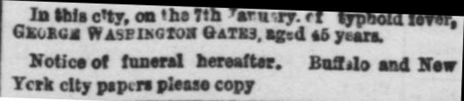 Notice of G. W. Gates’s death, The Globe Newspaper, Toronto, January 8th 1876