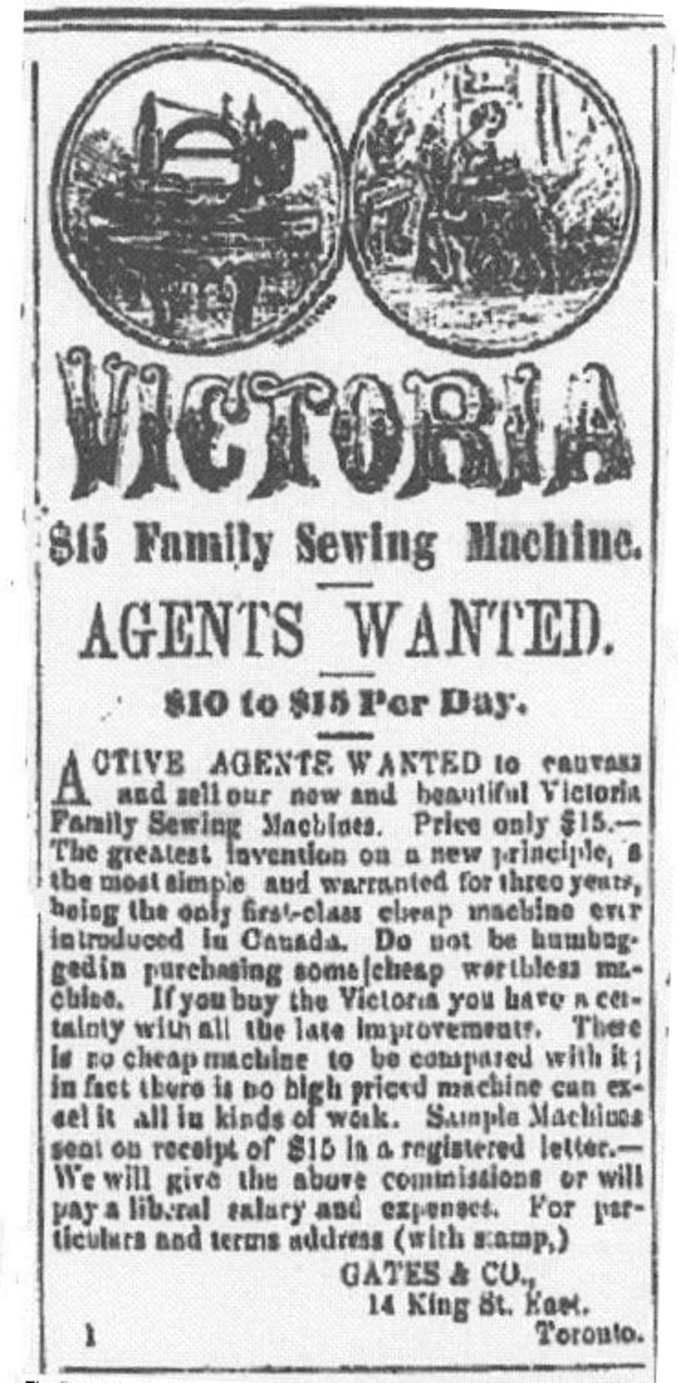 Advertisement for agents to sell the ‘Victoria’, Perth Courier, October 19th 1866