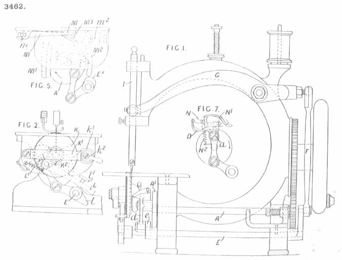 William Hillman's Sewing Machine Patent Drawing of 1875