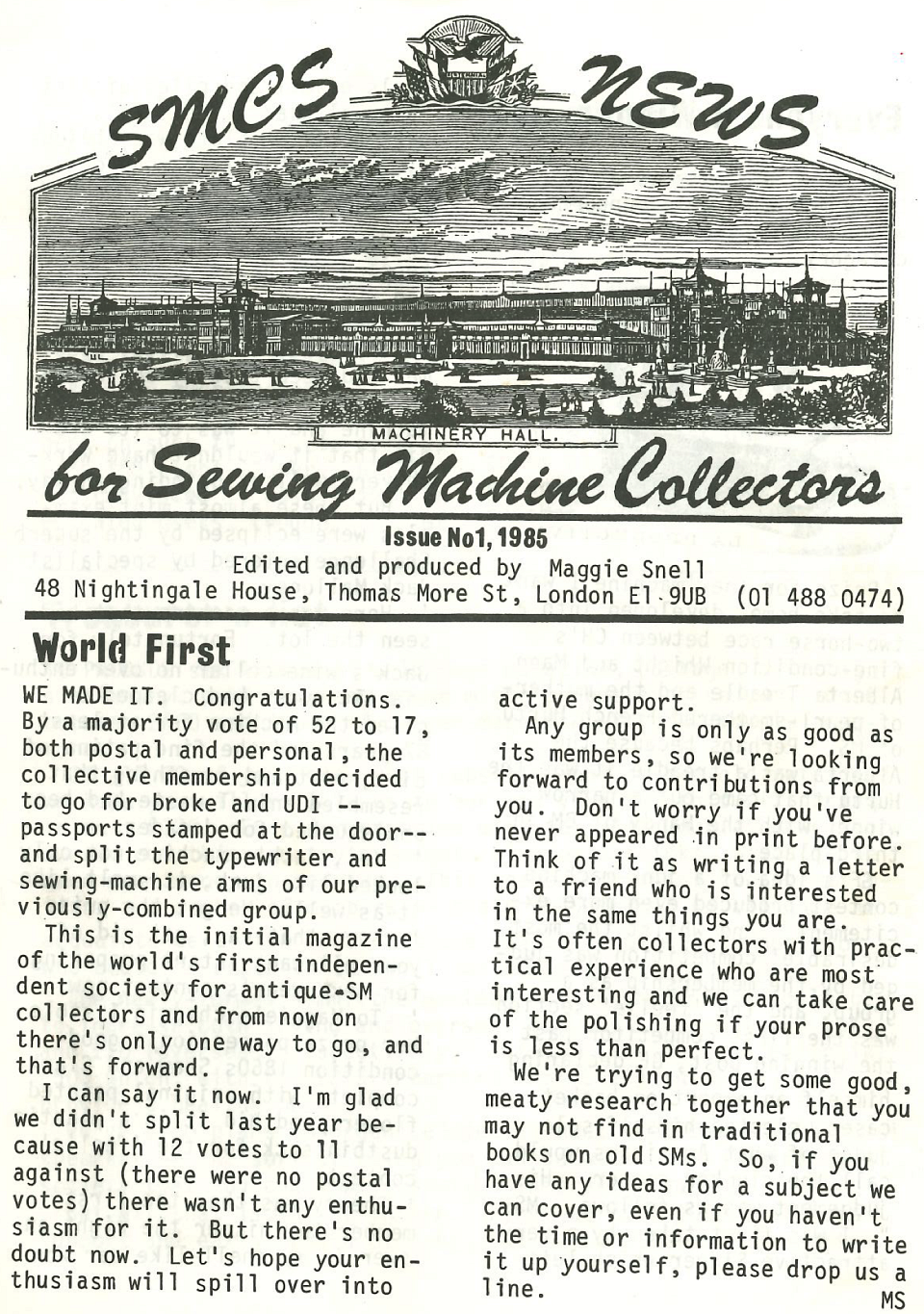SMCS News No. 1, 1985 cover