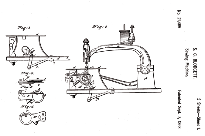 S. C. Blodgett's patent for the 'Elliptic' sewing machine