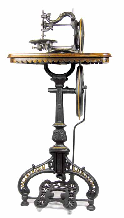 William Jackson's Automaton Sewing Machine on its single-pillar stand