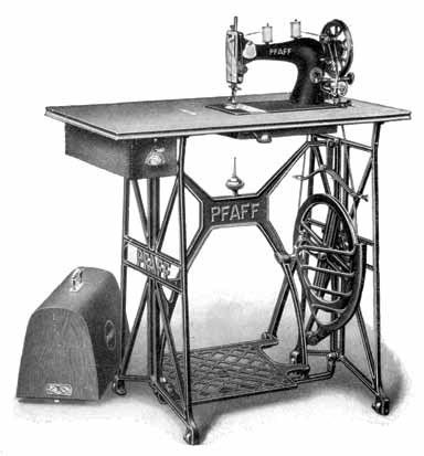 Black and white coffin-top Pfaff Sewing Machine