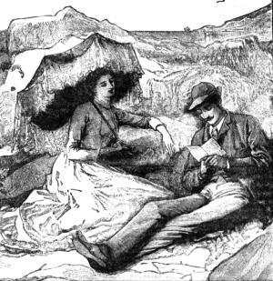 Man and Woman Reading Woodcut