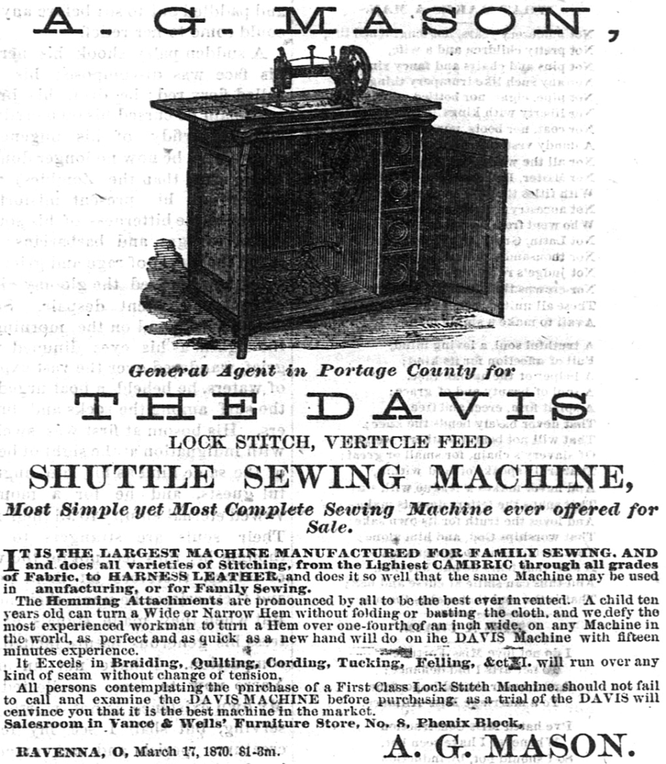 1870 A.G. Mason Davis Sewing Machine