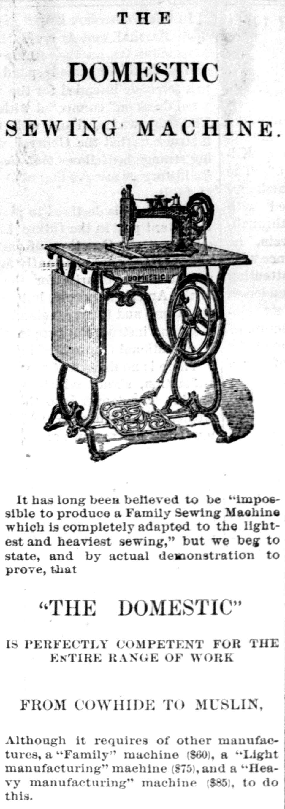 1872 Domestic Sewing Machine Advertisement