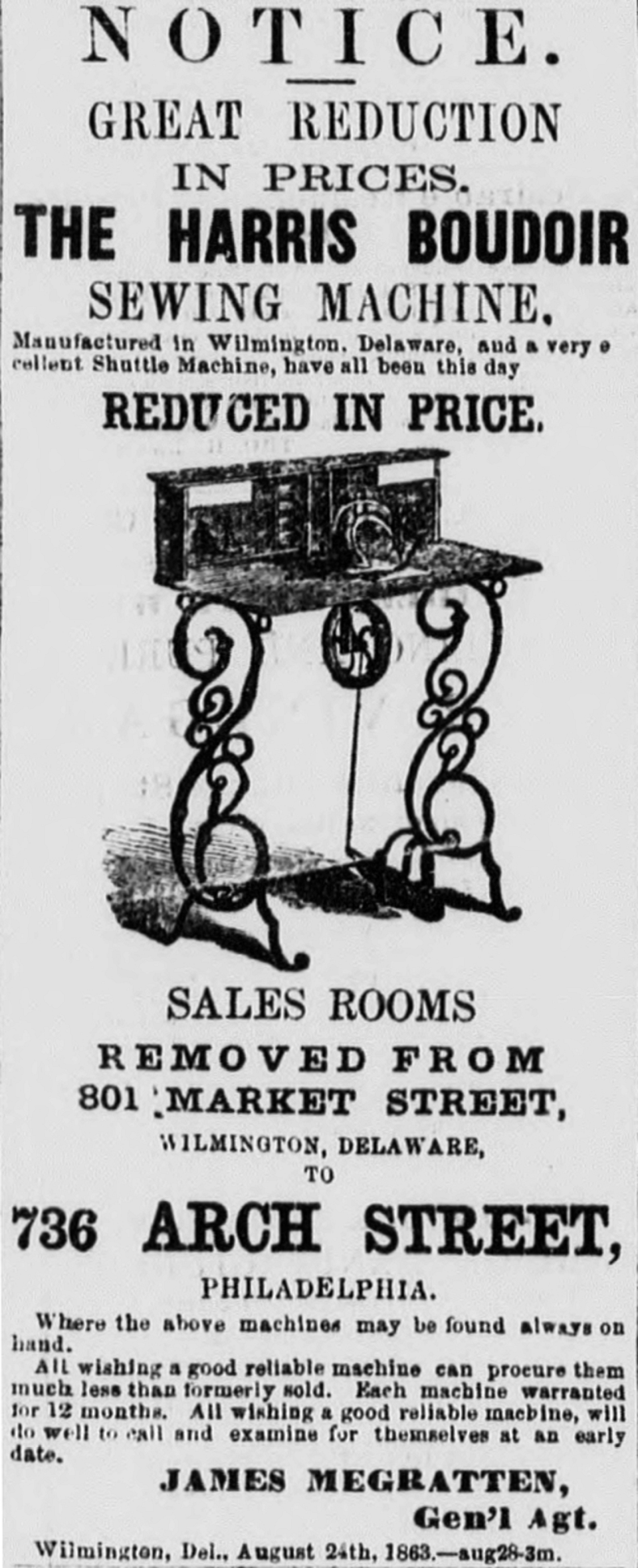 1864 Harris Boudior Sewing Machine Advertisement