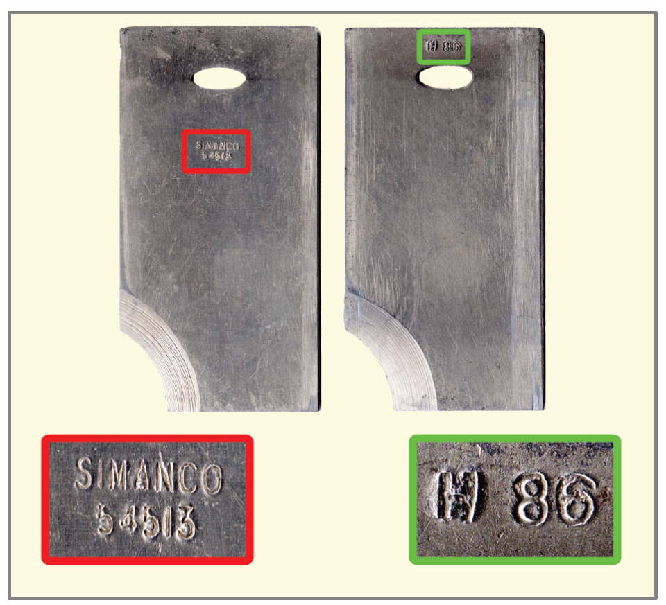 Comparison between the part number stamps of the Singer 28 and the Hexagon 1 Sewing Machines
