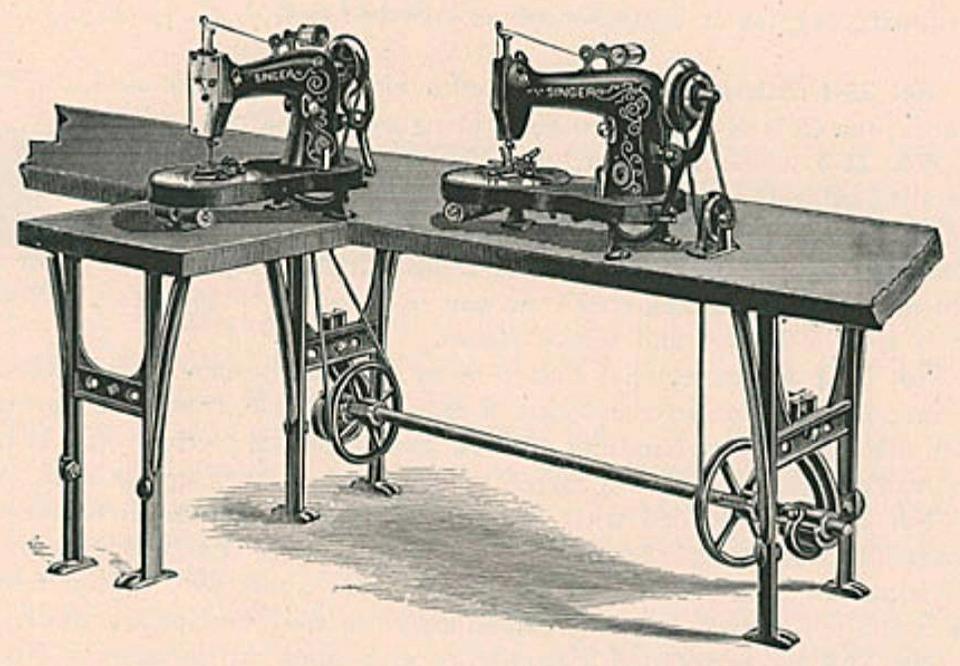 Singer Model 23-4 Buttonhole Sewing Machines arranged in an 'L' shape