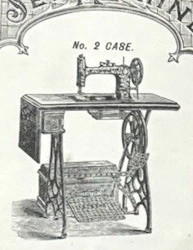 Union sewing table, No. 2 case: two drawers (left and center), with dropleaf and bonnet.