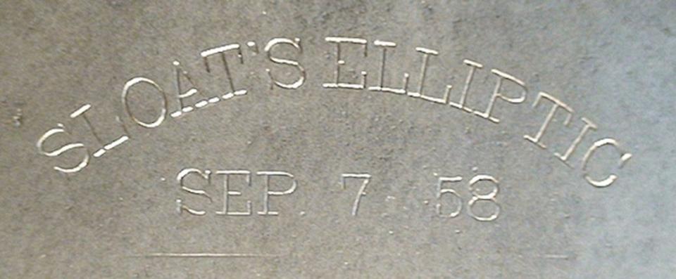 Sloats Elliptic sewing machine made in Philadelphia, stamp on cloth plate (Courtesy of Mike Anderson)