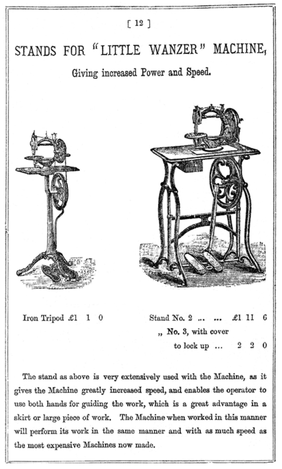 Stands offered for the Little Wanzer Sewing Machine