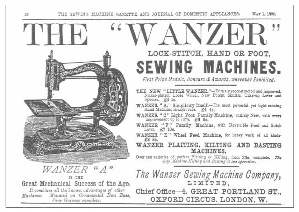 The Wanzer Lockstitch Sewing Machine Advertisement