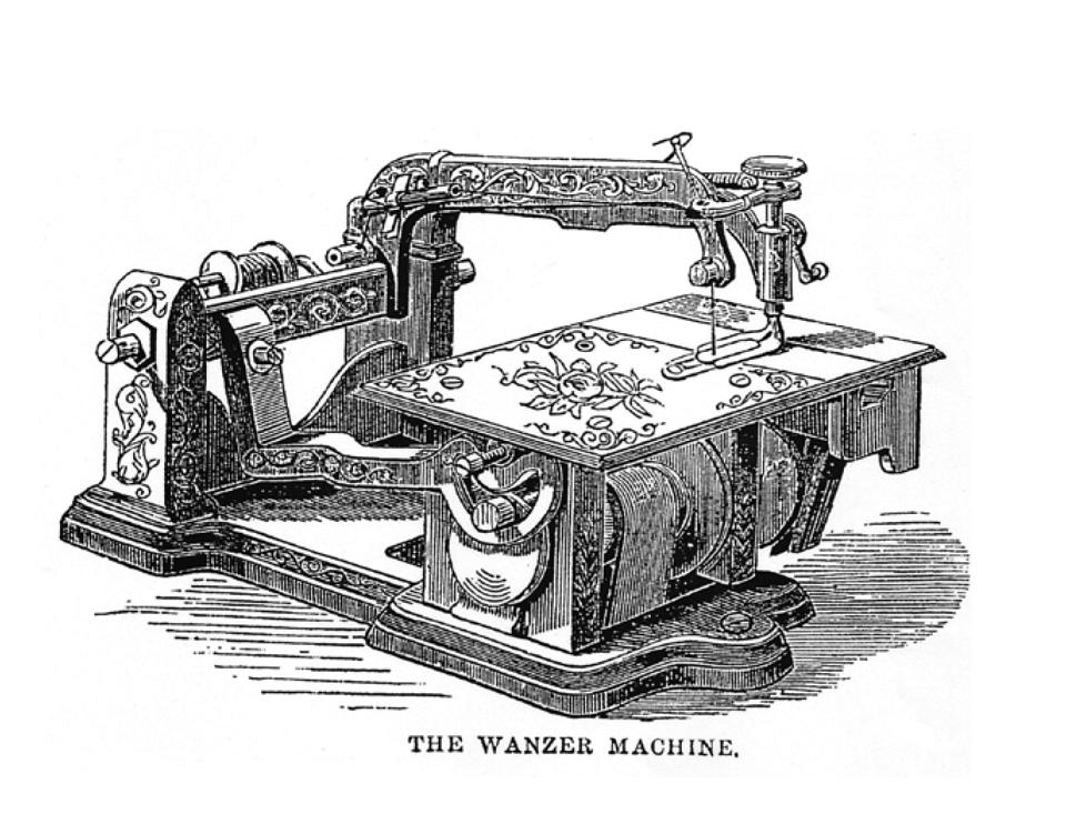 Woodcut of a Wanzer Sewing Machine