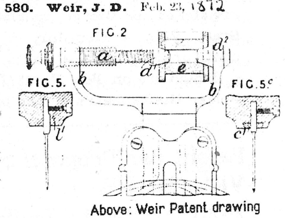 1872 Weir Sewing Machine Patent Drawing